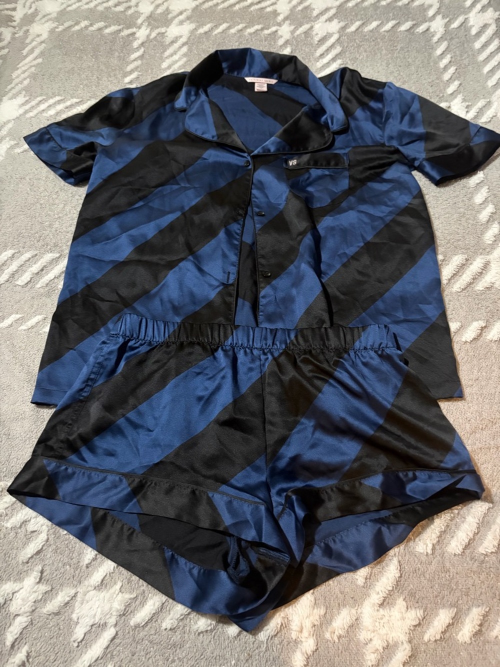 Victoria's Secret Navy and Black Striped Satin Pajama Set